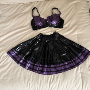 Westward Bound Black and Purple Two-Piece Latex Top and Skirt - size small